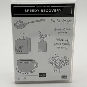 Stampin Up Speedy Recovery Cling Stamp Set Sentiments Flowers Spoon Cup Kleenex